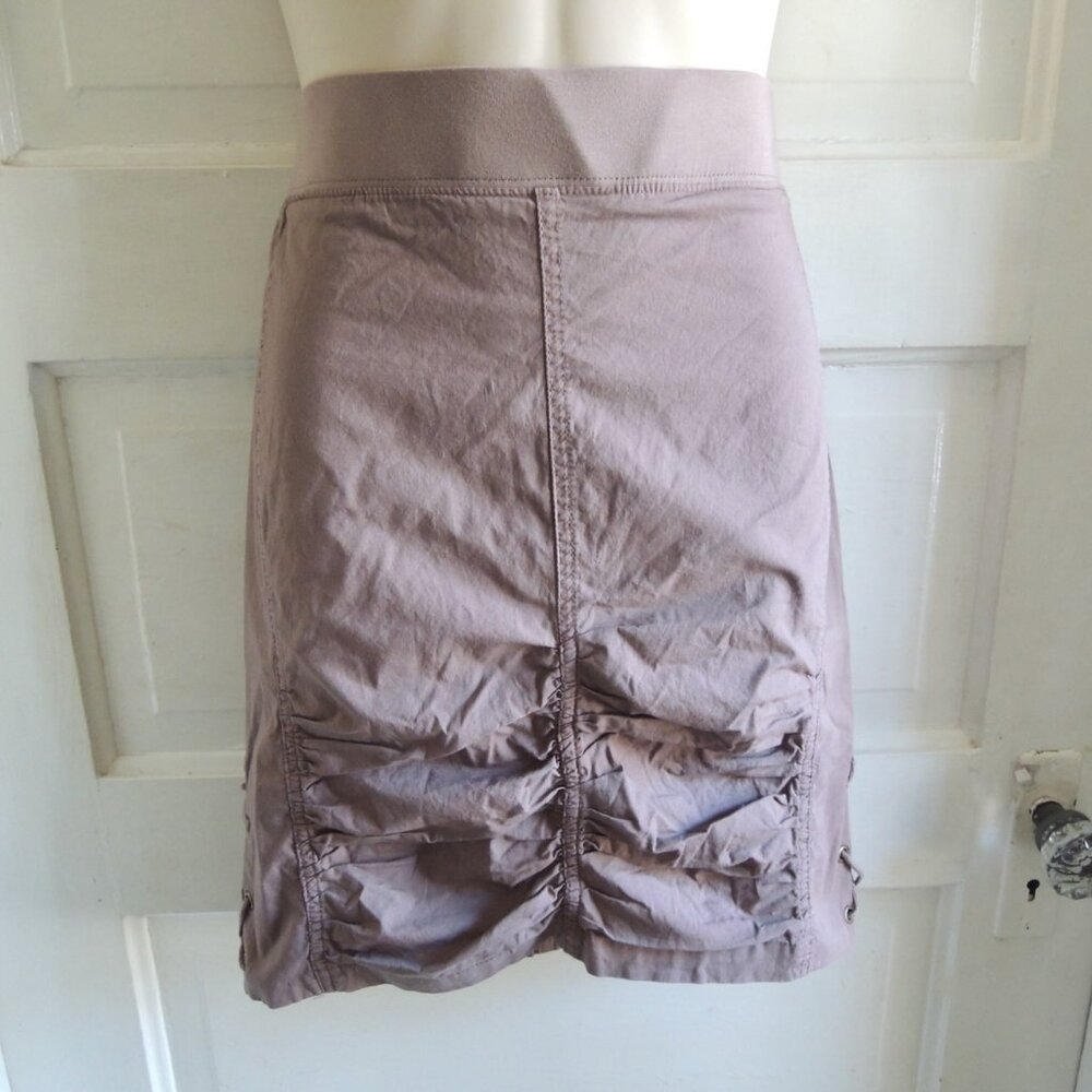 XCVI Brown Ruched Stretch Cotton Pencil Skirt XS *Runs L